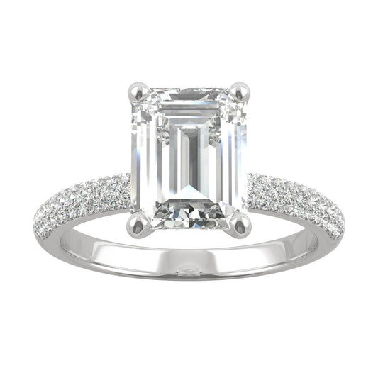 2.73 CTW DEW Emerald Moissanite Pave Engagement Ring in 14K White Gold