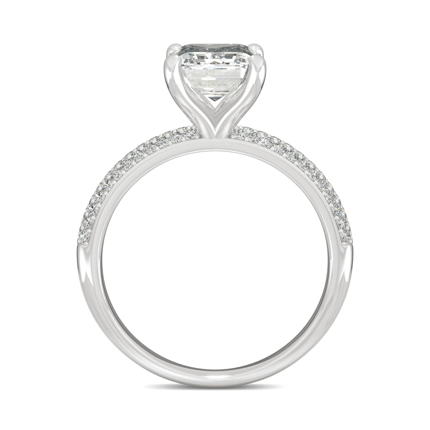 2.73 CTW DEW Emerald Moissanite Pave Engagement Ring in 14K White Gold
