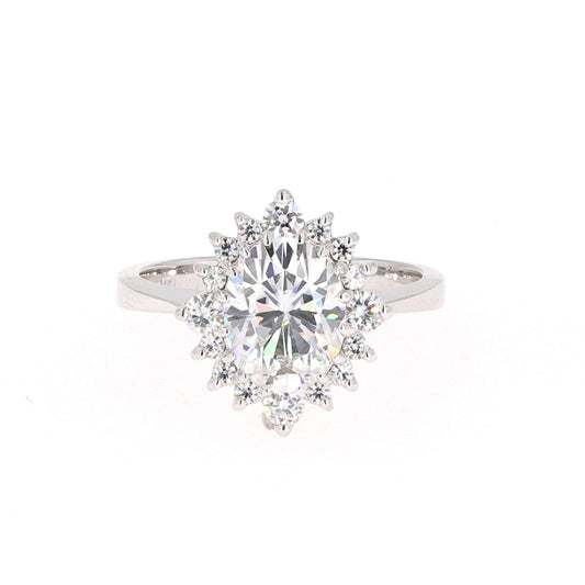 2.42 CTW DEW Oval Moissanite Halo Engagement Ring in 14K White Gold