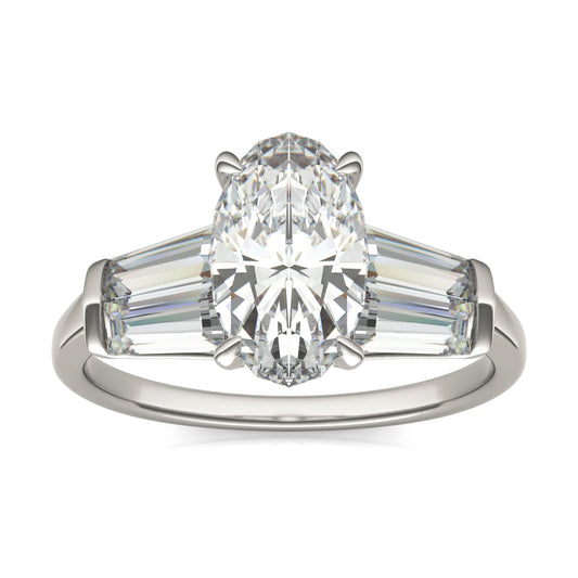 3.46 CTW DEW Elongated Oval Moissanite Five-Stone Ring in 14K White Gold