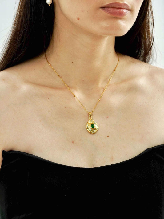Emerald Textured Pendant Necklace