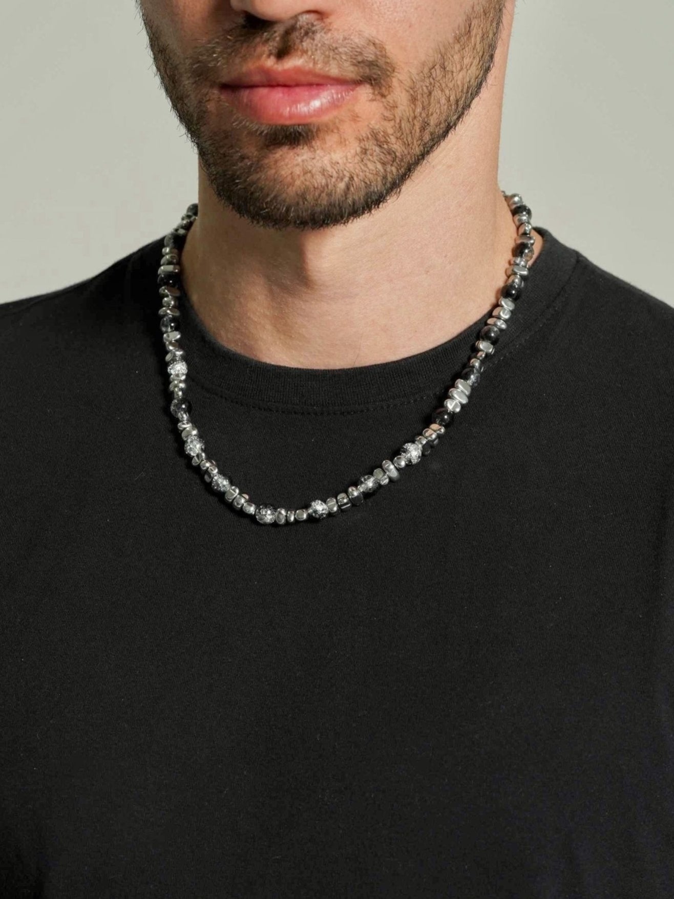 Hematite Beaded Necklace Men