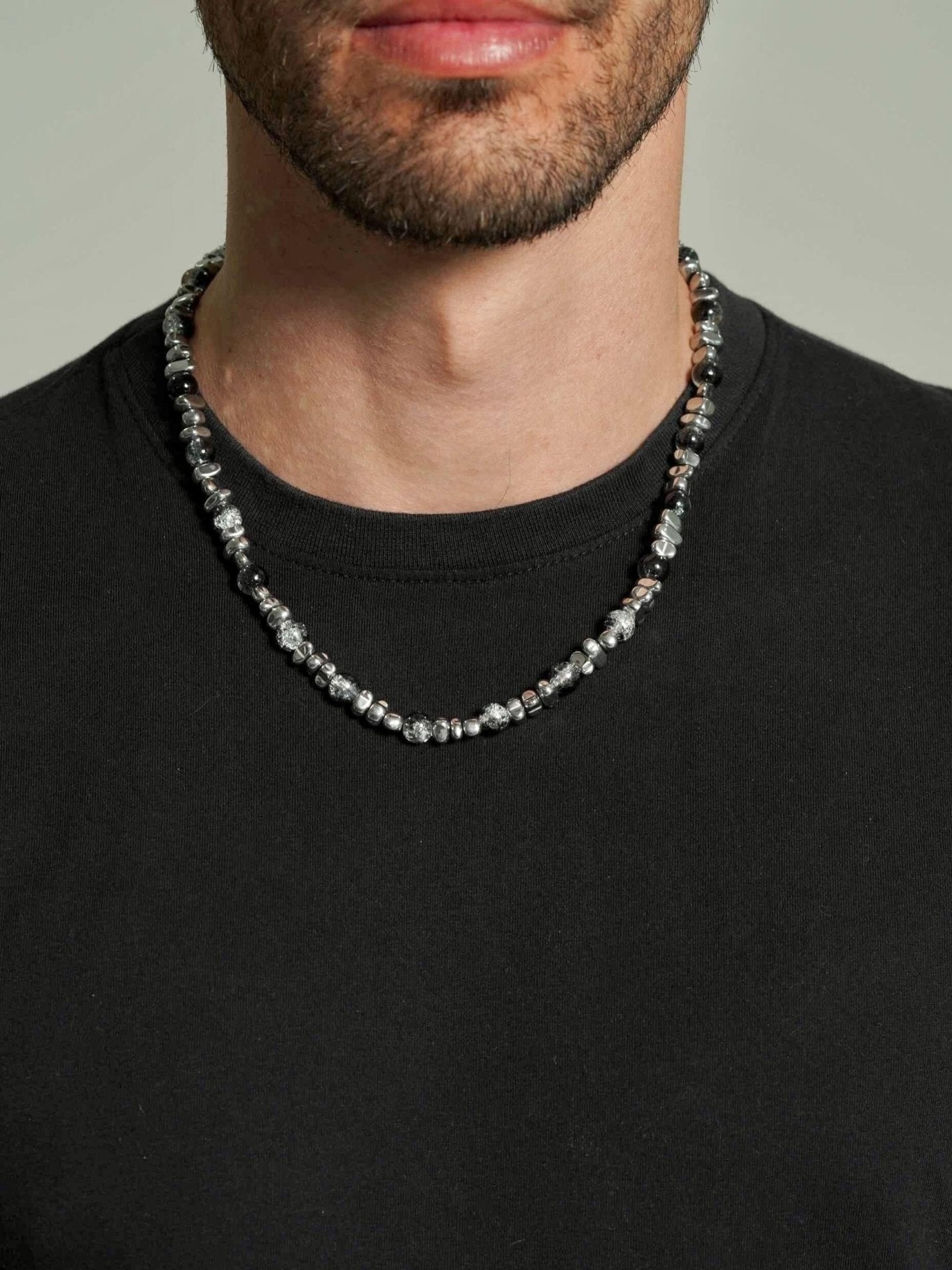 Hematite Beaded Necklace Men