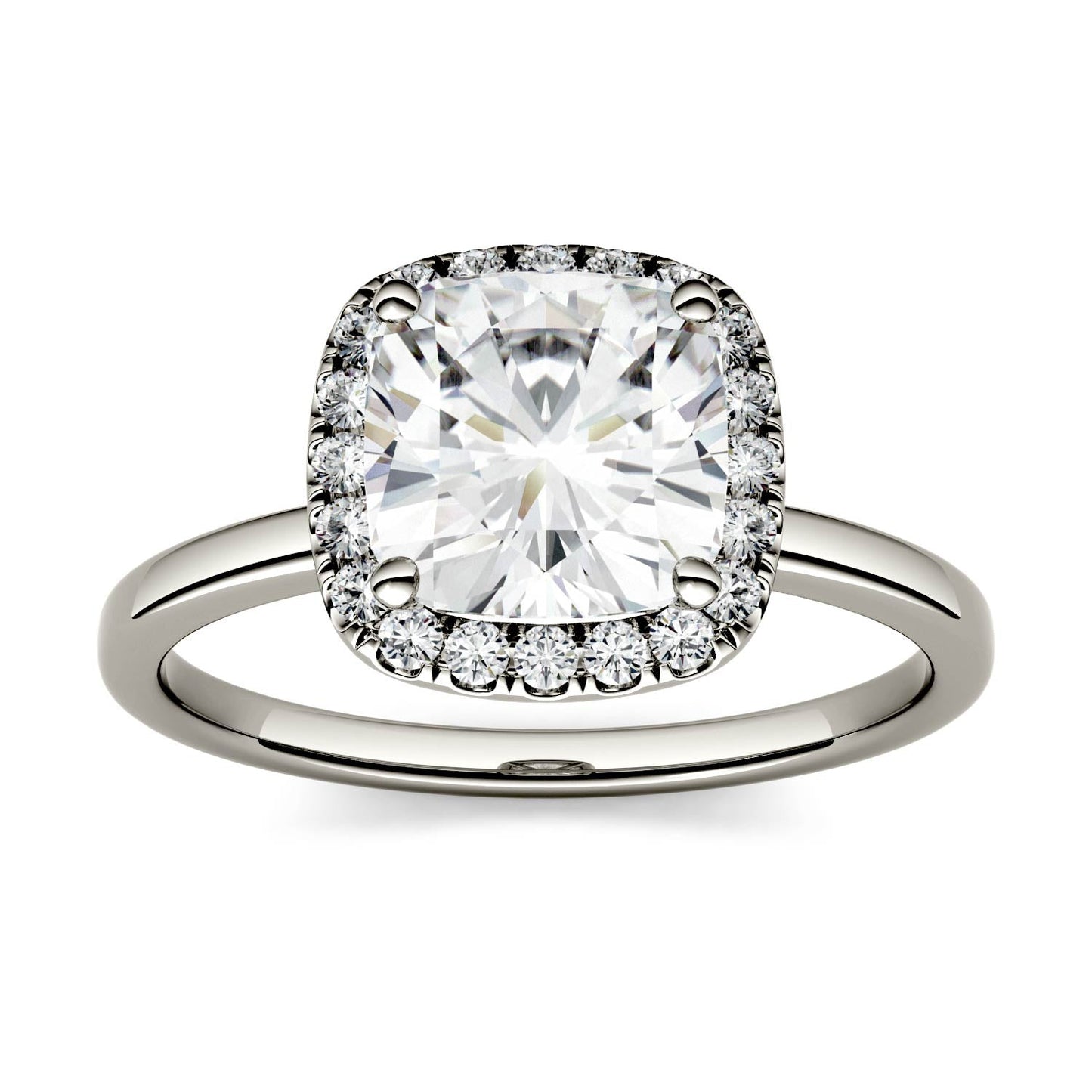 1.43 CTW DEW Cushion Moissanite Engagement Ring in 14K White Gold