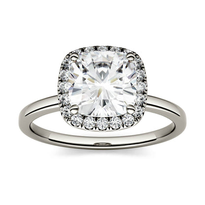 1.43 CTW DEW Cushion Moissanite Engagement Ring in 14K White Gold