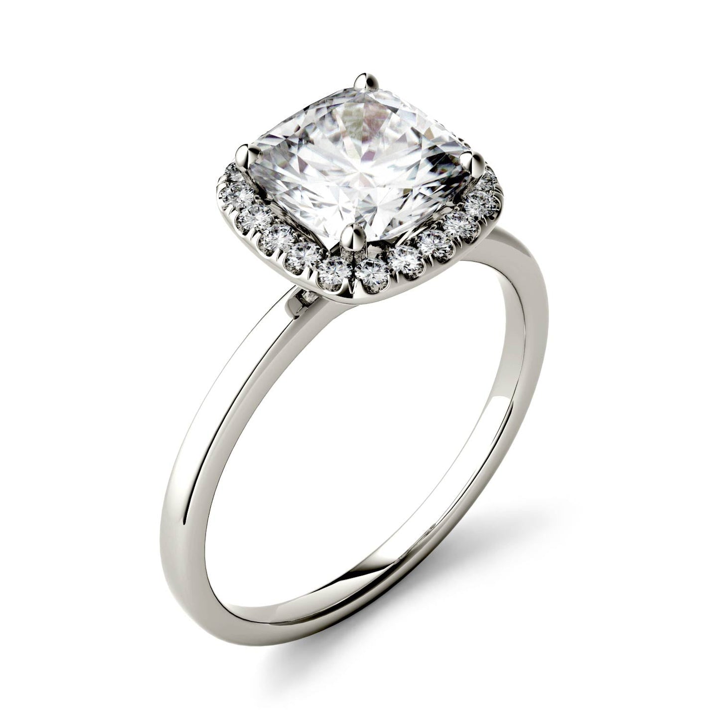 1.43 CTW DEW Cushion Moissanite Engagement Ring in 14K White Gold