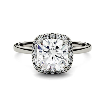 1.43 CTW DEW Cushion Moissanite Engagement Ring in 14K White Gold