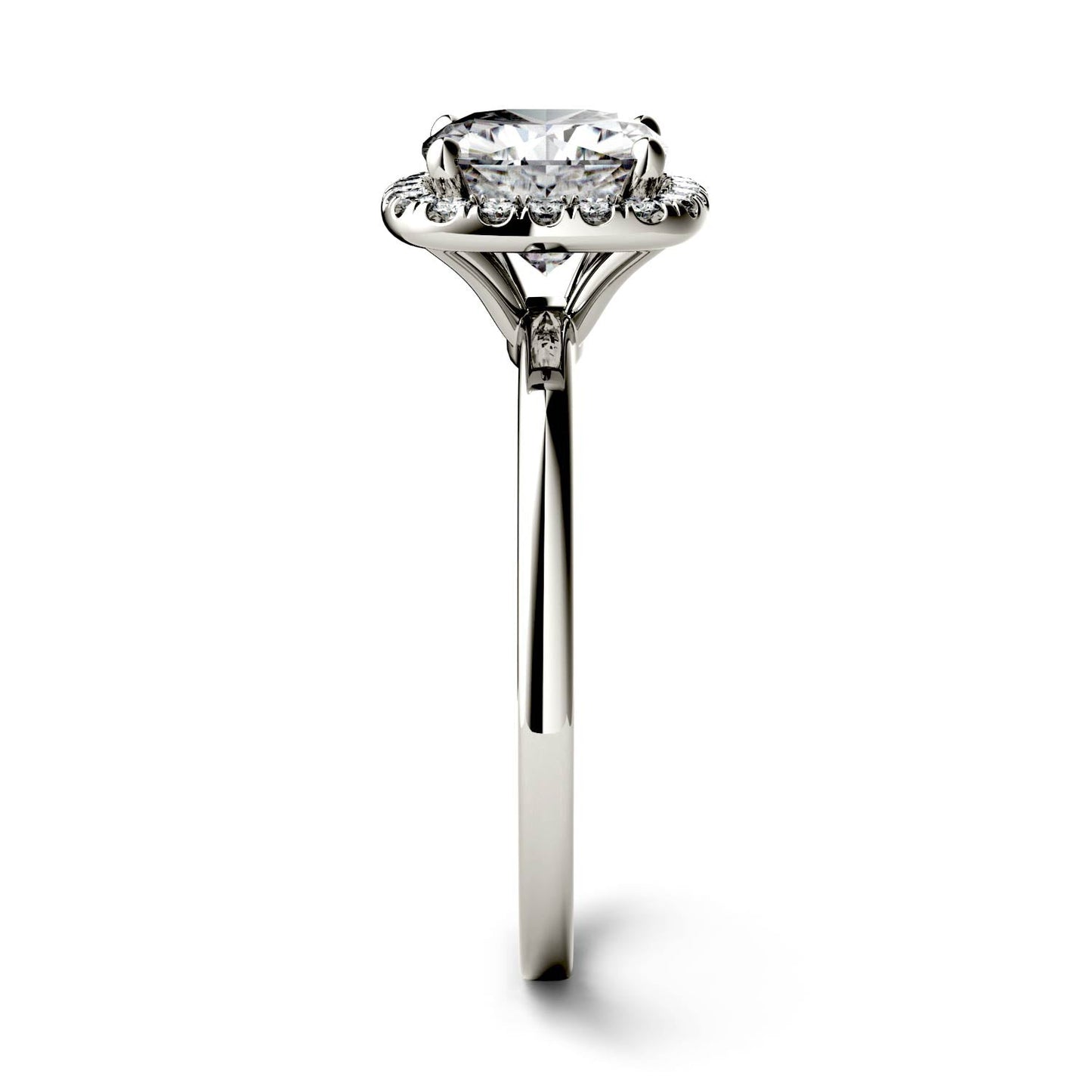 1.43 CTW DEW Cushion Moissanite Engagement Ring in 14K White Gold