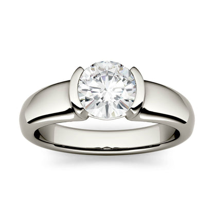 1.00 CTW DEW Round Moissanite Engagement Ring in 14K White Gold
