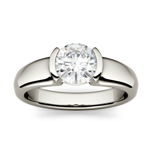 1.00 CTW DEW Round Moissanite Engagement Ring in 14K White Gold
