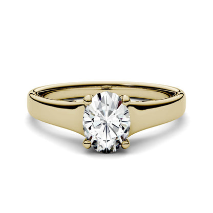 1.50 CTW DEW Oval Moissanite Trellis Solitaire Engagement Ring in 14K Yellow Gold