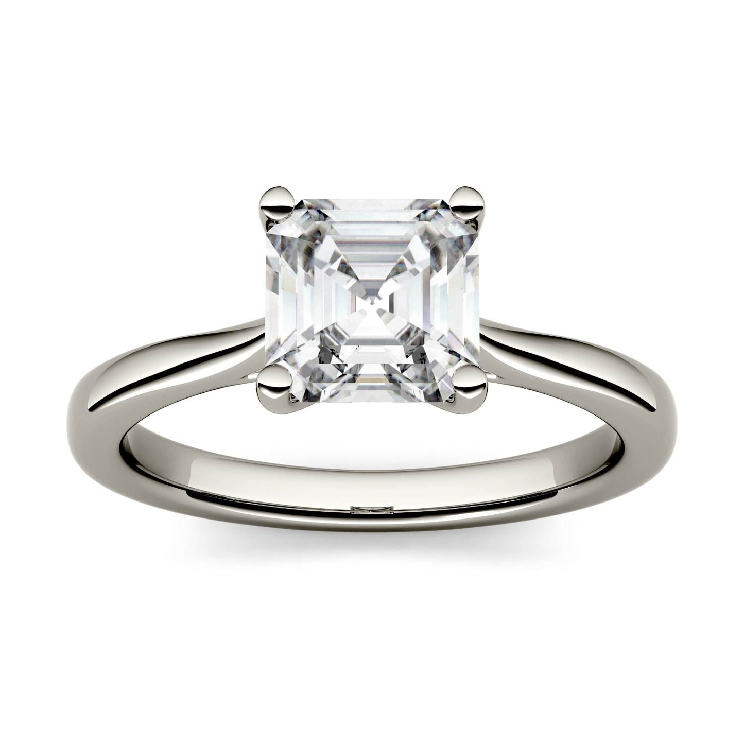 1.30 CTW DEW Asscher Moissanite Engagement Ring in 14K White Gold