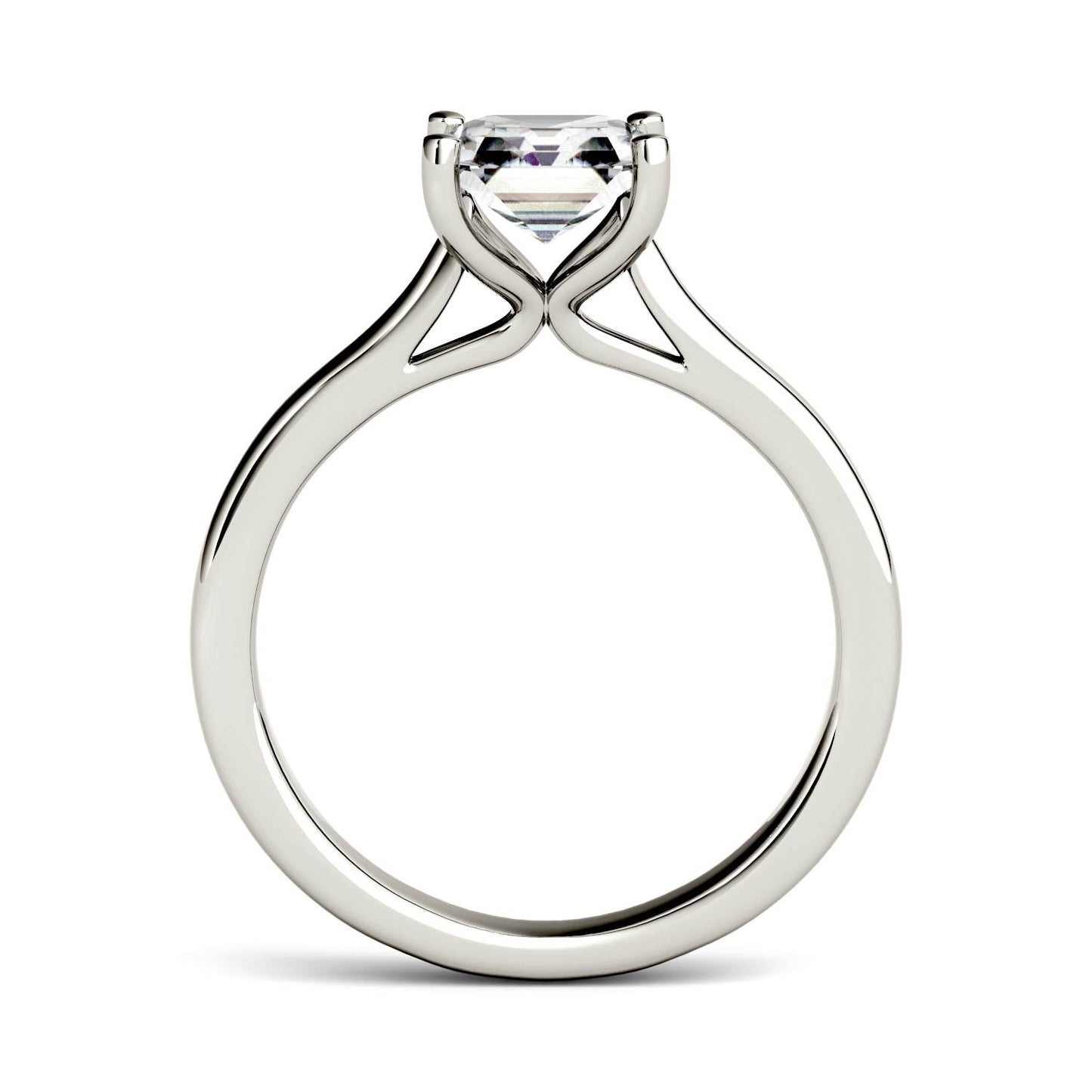 1.30 CTW DEW Asscher Moissanite Engagement Ring in 14K White Gold