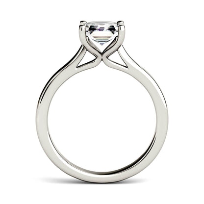 1.30 CTW DEW Asscher Moissanite Engagement Ring in 14K White Gold