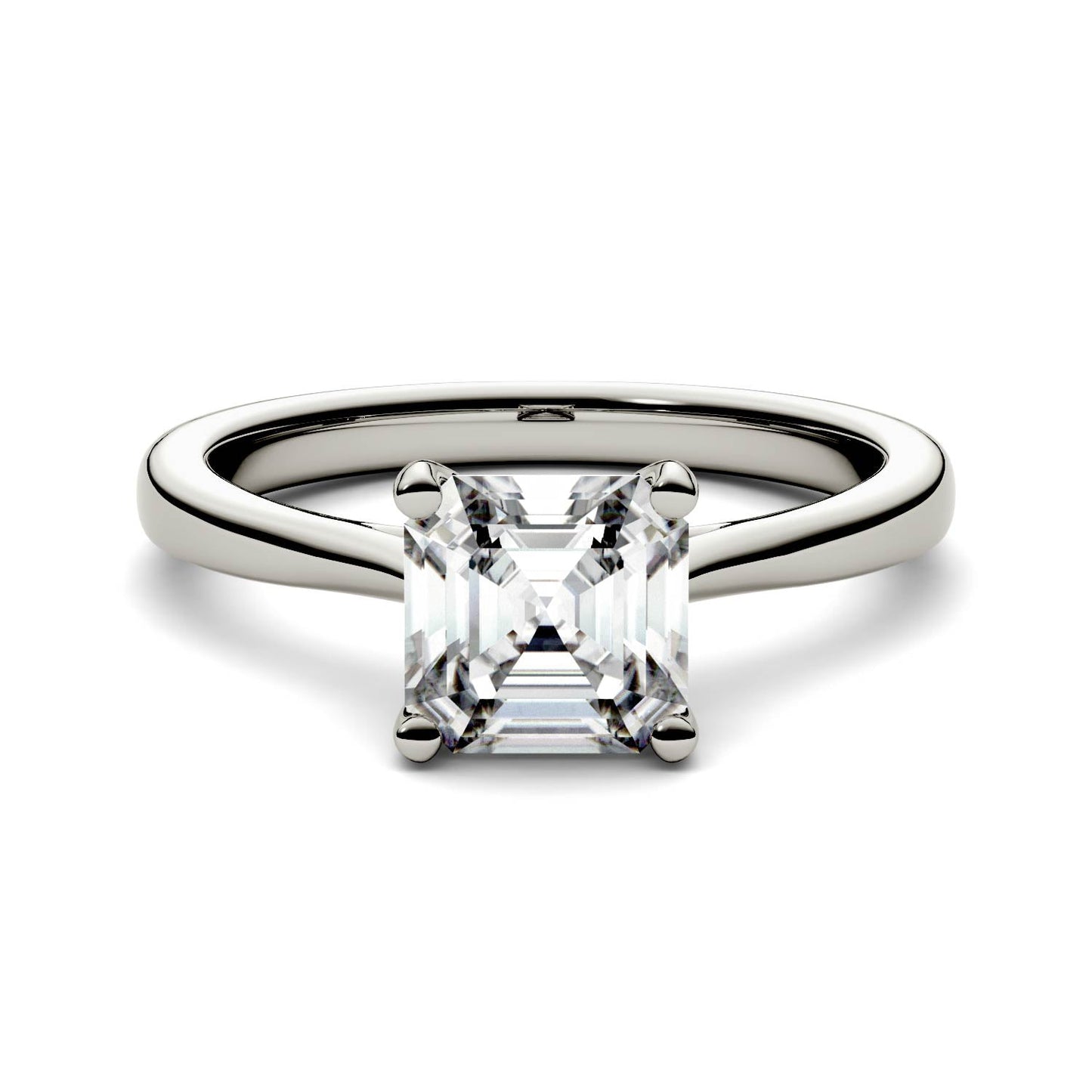 1.30 CTW DEW Asscher Moissanite Engagement Ring in 14K White Gold