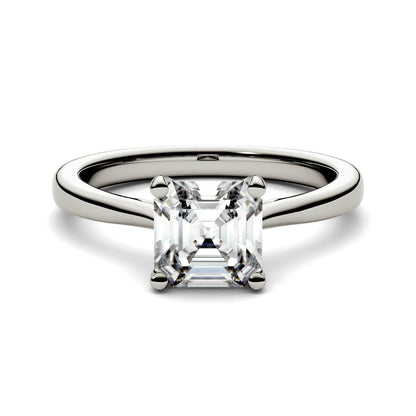 1.30 CTW DEW Asscher Moissanite Engagement Ring in 14K White Gold