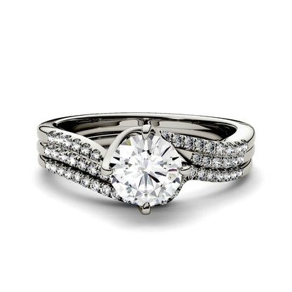 1.38 CTW DEW Round Moissanite Bridal Set in 14K White Gold