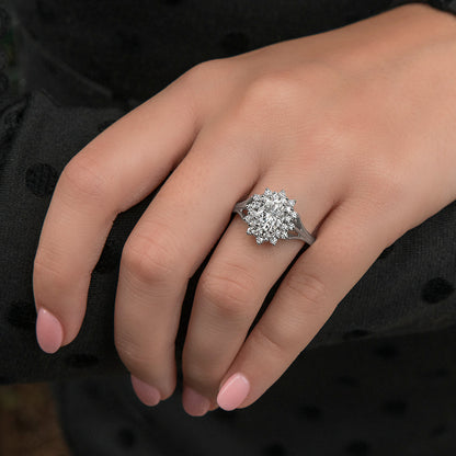 1.98 CTW DEW Oval Moissanite Floral Halo Ring in 14K White Gold