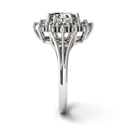 1.98 CTW DEW Oval Moissanite Floral Halo Ring in 14K White Gold