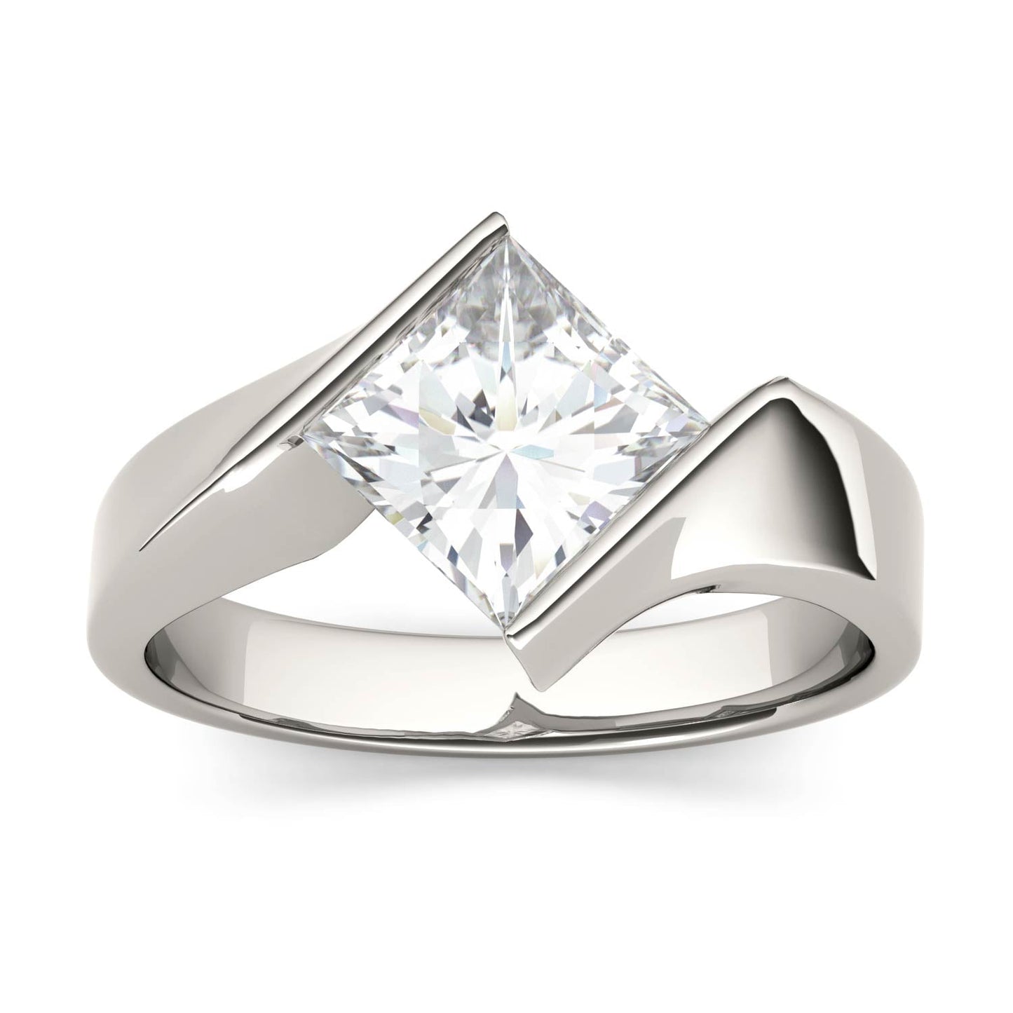 1.70 CTW DEW Square Moissanite Channel-Set Bypass Engagement Ring in 14K White Gold
