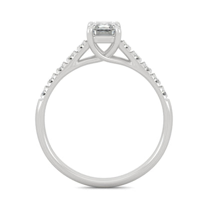 1.24 CTW DEW Emerald Moissanite Side-Stone Engagement Ring in 14K White Gold