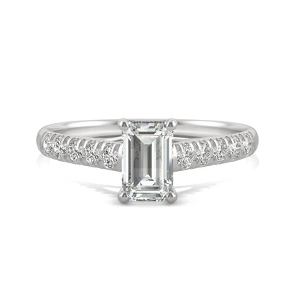 1.24 CTW DEW Emerald Moissanite Side-Stone Engagement Ring in 14K White Gold
