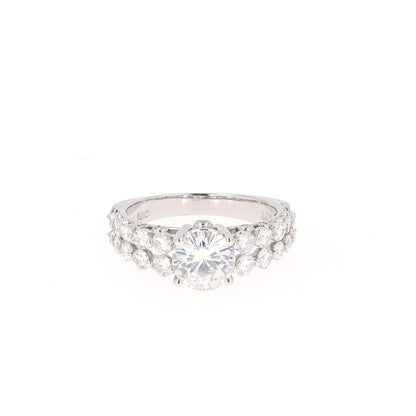 2.15 CTW DEW Round Near-Colorless Moissanite Two-Row Solitaire with Accents Ring in 14K White Gold