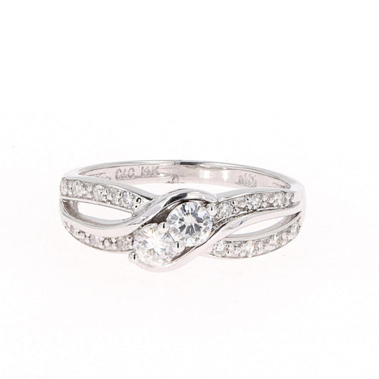 0.50 CTW DEW Round Moissanite Bypass Ring in 14K White Gold