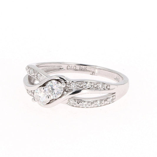 0.50 CTW DEW Round Moissanite Bypass Ring in 14K White Gold