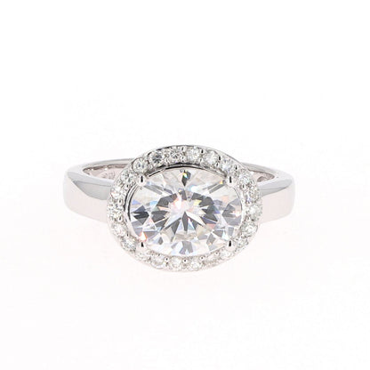 3.33 CTW DEW Oval Moissanite East-West Halo Engagement Ring in 14K White Gold