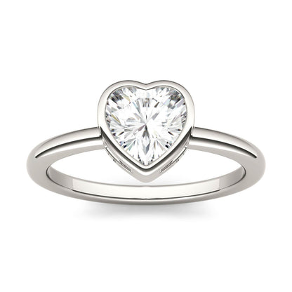 1.00 CTW DEW Heart Moissanite Bezel Solitaire Engagement Ring in 14K White Gold