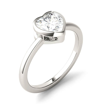 1.00 CTW DEW Heart Moissanite Bezel Solitaire Engagement Ring in 14K White Gold