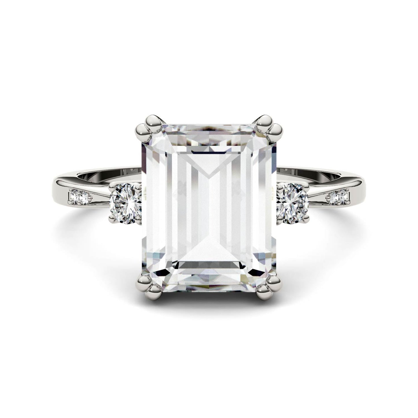 3.69 CTW DEW Emerald Moissanite Basket Ring in 14K White Gold