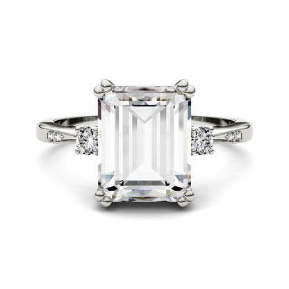 3.69 CTW DEW Emerald Moissanite Basket Ring in 14K White Gold