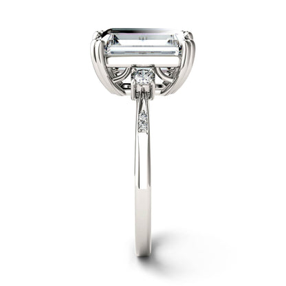 3.69 CTW DEW Emerald Moissanite Basket Ring in 14K White Gold