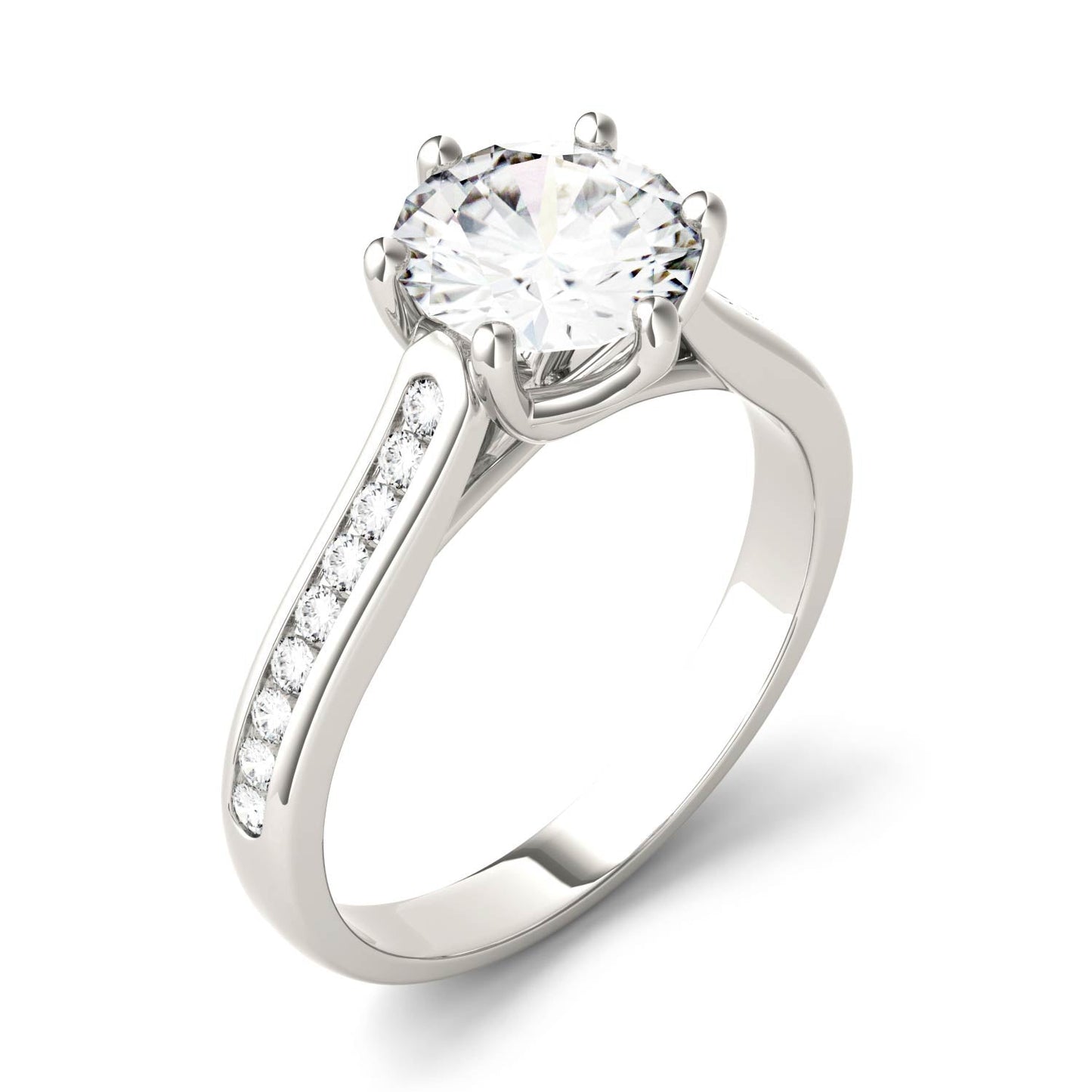 1.66 CTW DEW Round Moissanite Engagement Ring in 14K White Gold