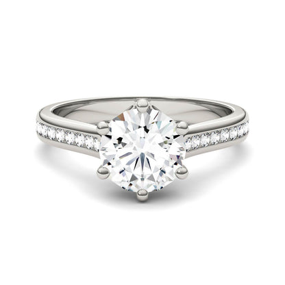 1.66 CTW DEW Round Moissanite Engagement Ring in 14K White Gold