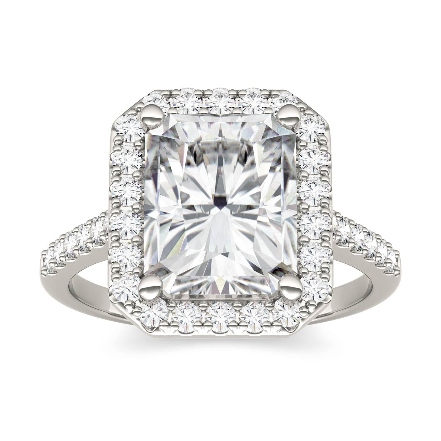 4.41 CTW DEW Radiant Moissanite Halo Ring in 14K White Gold