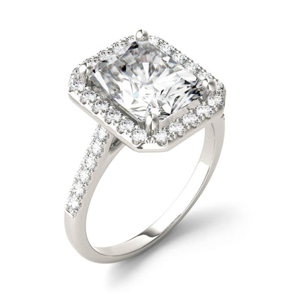4.41 CTW DEW Radiant Moissanite Halo Ring in 14K White Gold