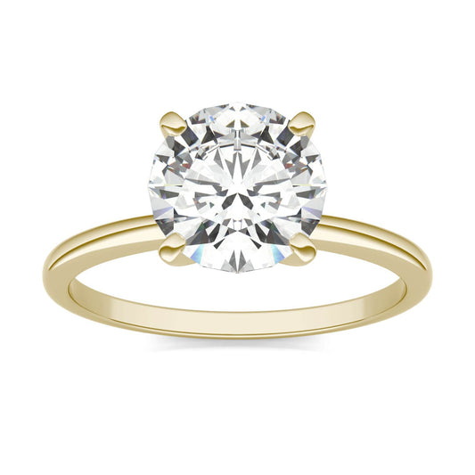 1.90 CTW DEW Round Moissanite Solitaire Engagement Ring in 14K Yellow Gold