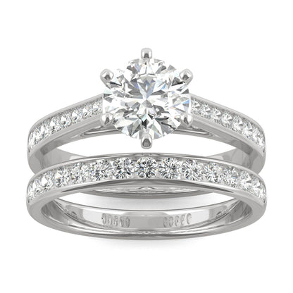 1.64 CTW DEW Round Moissanite Bridal Set in 14K White Gold