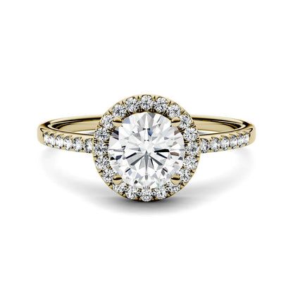 1.30 CTW DEW Round Moissanite Halo Ring in 14K Yellow Gold