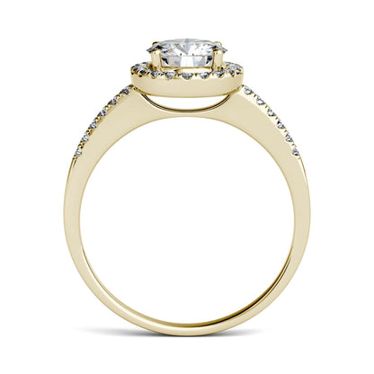 1.30 CTW DEW Round Moissanite Halo Ring in 14K Yellow Gold