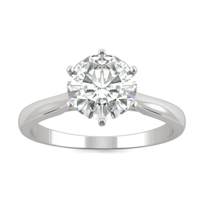 1.50 CTW DEW Round Moissanite Six-Prong Solitaire Engagement Ring in 14K White Gold