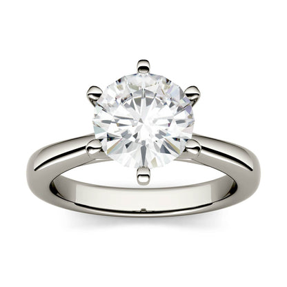 1.90 CTW DEW Round Moissanite Six-Prong Cathedral Solitaire Engagement Ring in 14K White Gold