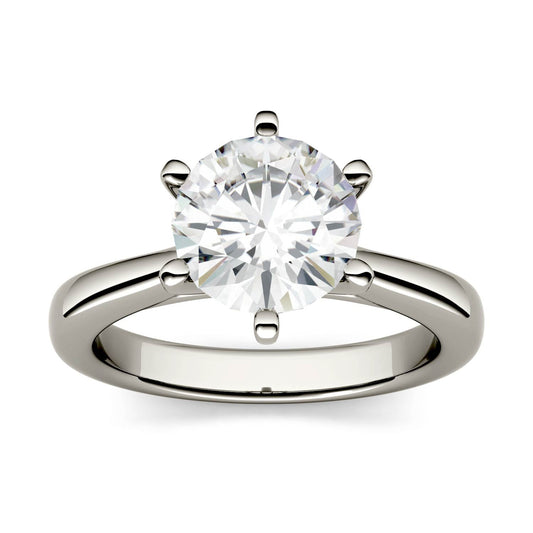 1.90 CTW DEW Round Moissanite Six-Prong Cathedral Solitaire Engagement Ring in 14K White Gold