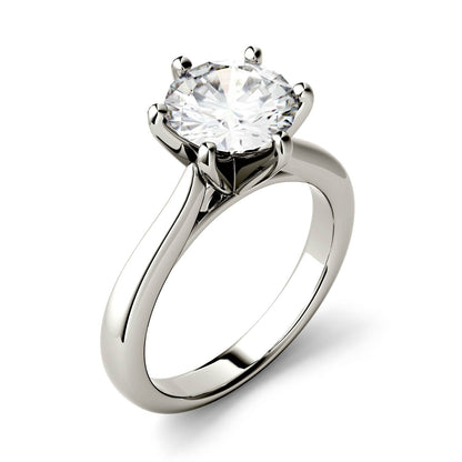 1.90 CTW DEW Round Moissanite Six-Prong Cathedral Solitaire Engagement Ring in 14K White Gold