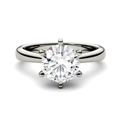 1.90 CTW DEW Round Moissanite Six-Prong Cathedral Solitaire Engagement Ring in 14K White Gold