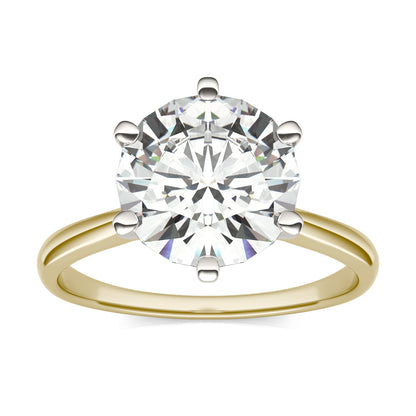 3.10 CTW DEW Round Moissanite Solitaire Ring in 14K Two-Tone Gold