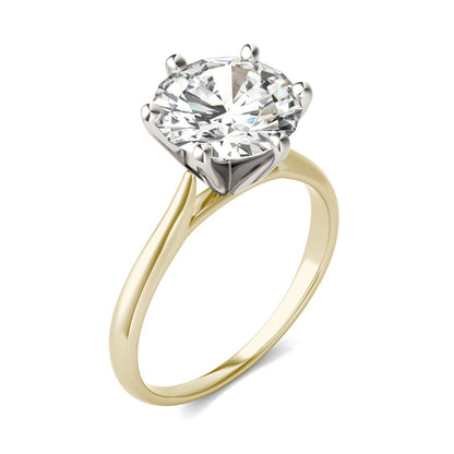 3.10 CTW DEW Round Moissanite Solitaire Ring in 14K Two-Tone Gold